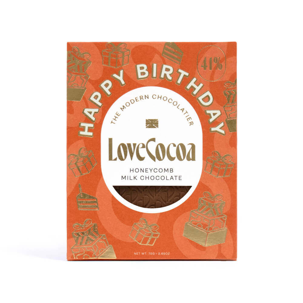 Love Cocoa Honeycomb with 41% Milk Chocolate- Happy Birthday Bar 75g